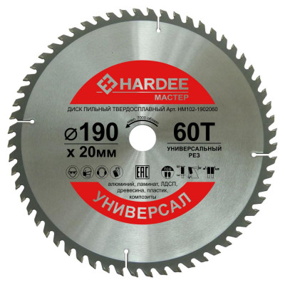 Диск пильный универсальный (190x20 мм, 60 зубьев) HARDEE HM102-1902060