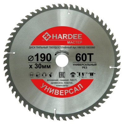 Диск пильный универсальный (190x30 мм, 60 зубьев) HARDEE HM102-1903060