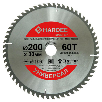 Диск пильный универсальный (200x30 мм, 60 зубьев) HARDEE HM102-2003060