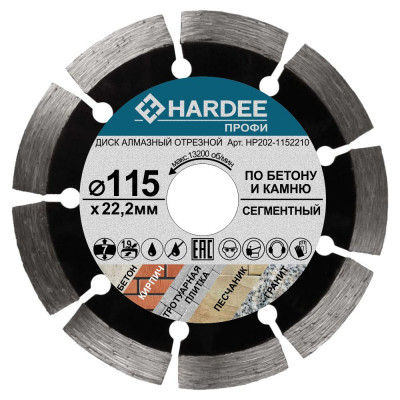 Диск алмазный сегментный по бетону и камню (115x22,23 мм) HARDEE HP207-1152210