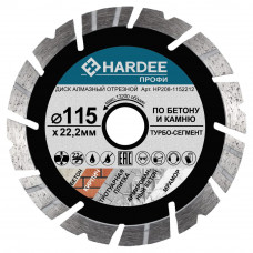 Диск алмазный турбо-сегментный по бетону и камню (115x22,23 мм) HARDEE HP208-1152212 Диск алмазный турбо-сегментный по бетону и камню (115x22,23 мм) HARDEE HP208-1152212